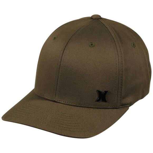 Hurley Men's Hat Iron Corp Metal Logo Emblem Stretch Flex Fit Cap in Olive - Picture 1 of 5